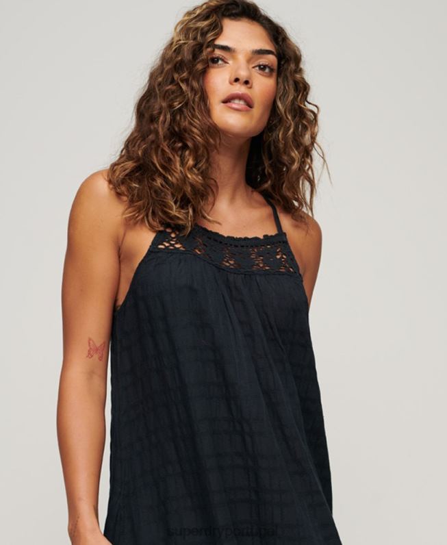 vestido cami longo vintage mulheres marinha roupas Superdry 2208H1986