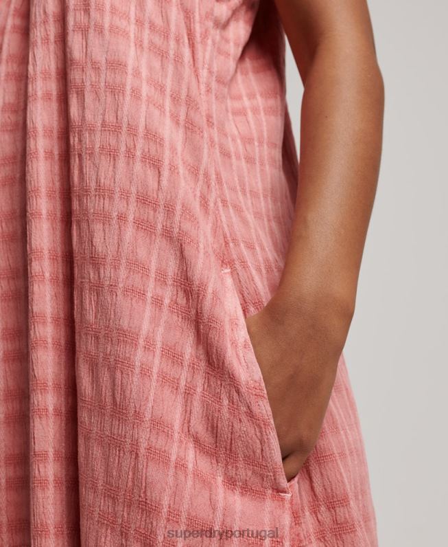 vestido cami longo vintage mulheres rosa roupas Superdry 2208H2386