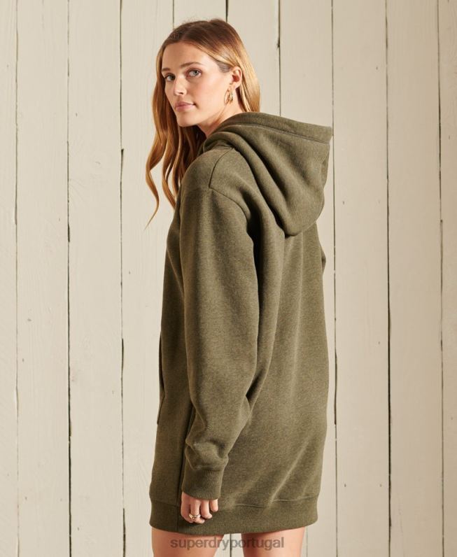 vestido com capuz bordado logo vintage mulheres caqui roupas Superdry 2208H2521
