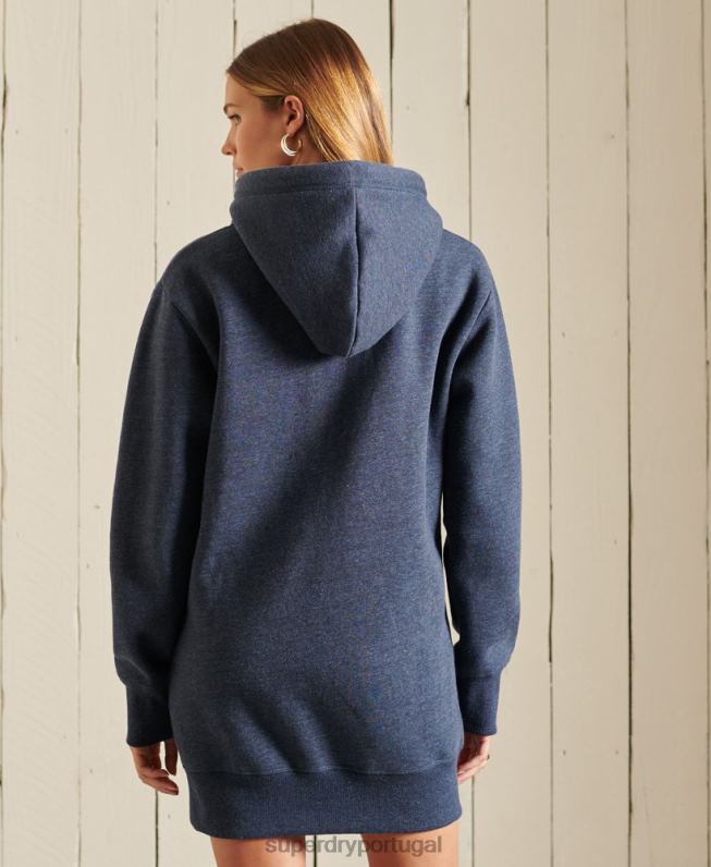 vestido com capuz bordado logo vintage mulheres marinha roupas Superdry 2208H2516