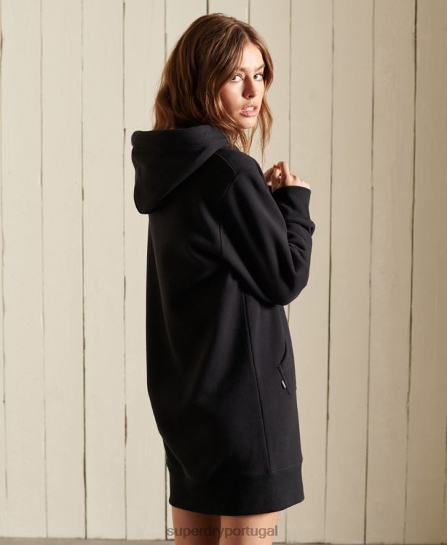 vestido com capuz bordado logo vintage mulheres preto roupas Superdry 2208H2532