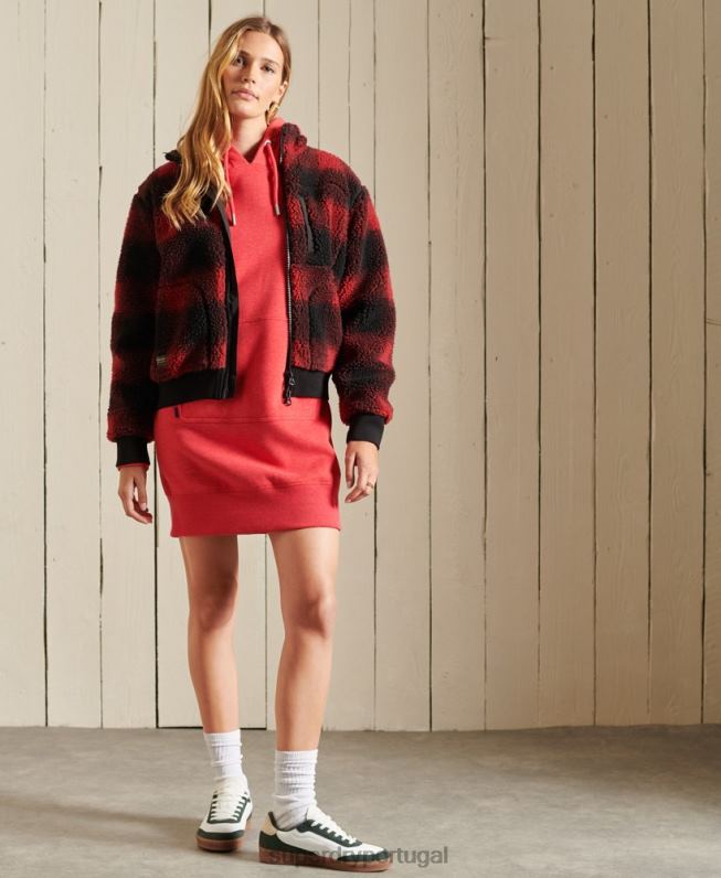 vestido com capuz bordado logo vintage mulheres vermelho roupas Superdry 2208H2540