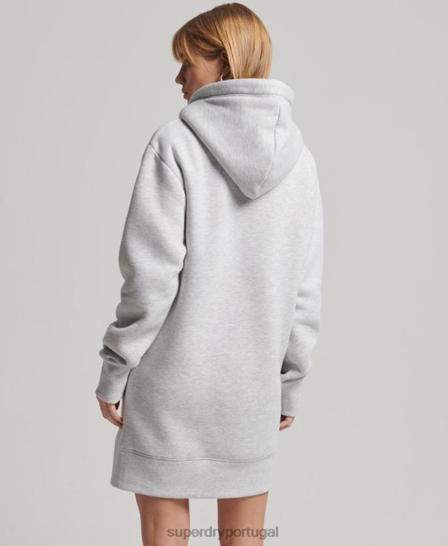 vestido com capuz vintage de algodão orgânico mulheres cinza claro roupas Superdry 2208H2482
