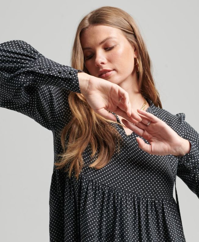 vestido cupro peplum mulheres preto roupas Superdry 2208H2444