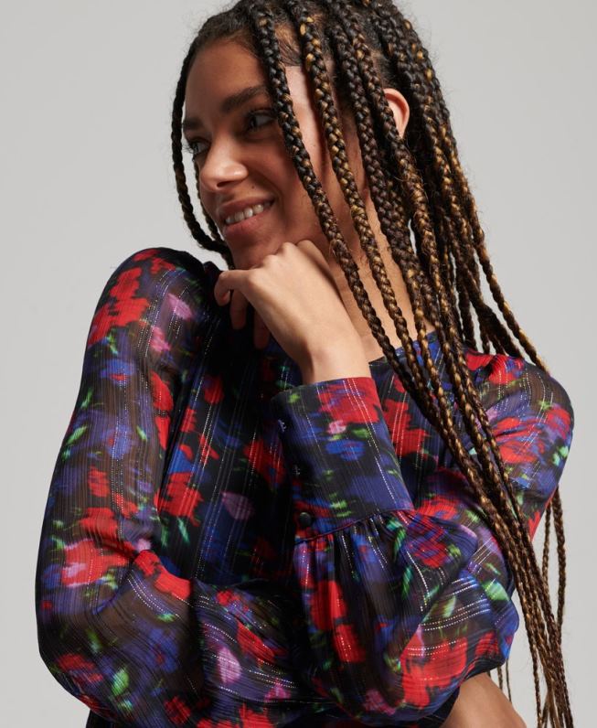 vestido de babados manga longa studios mulheres marinha roupas Superdry 2208H2520