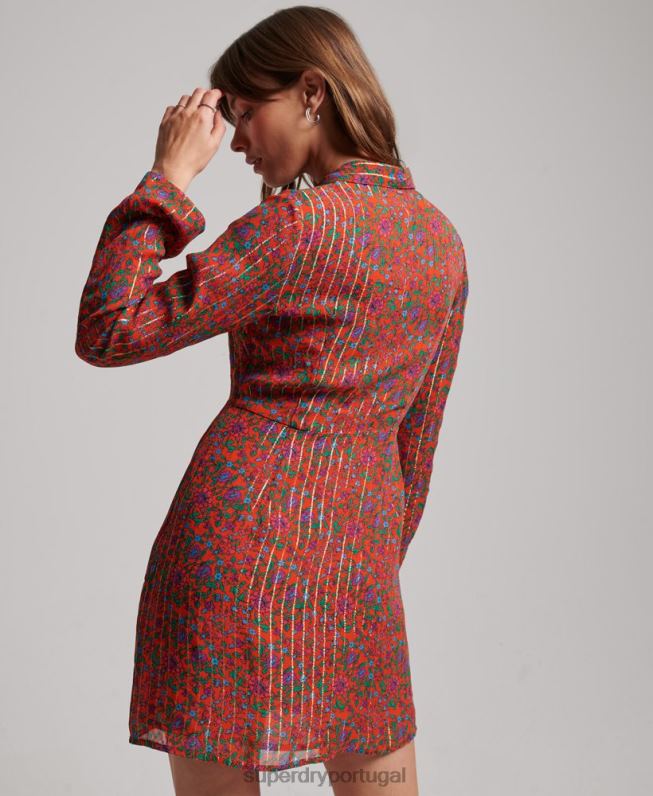vestido de botões frontais studios mulheres laranja roupas Superdry 2208H2499