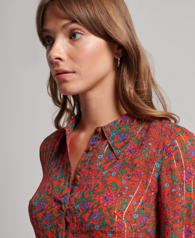 vestido de botões frontais studios mulheres laranja roupas Superdry 2208H2499