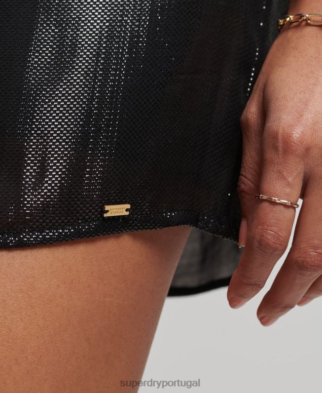 vestido de brilho de estúdios mulheres preto roupas Superdry 2208H2437