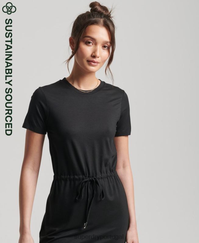 vestido de camiseta de cordão mulheres preto roupas Superdry 2208H2511