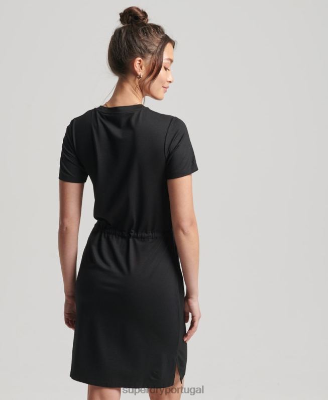 vestido de camiseta de cordão mulheres preto roupas Superdry 2208H2511