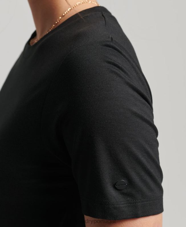 vestido de camiseta de cordão mulheres preto roupas Superdry 2208H2511