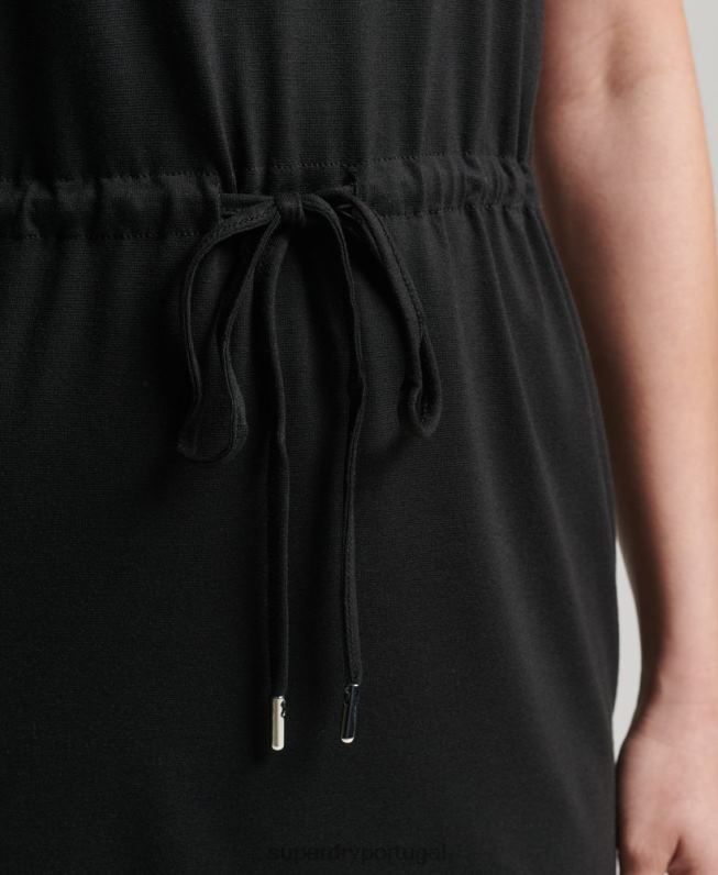 vestido de camiseta de cordão mulheres preto roupas Superdry 2208H2511