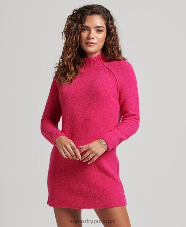 vestido de gola alta mulheres rosa roupas Superdry 2208H2440