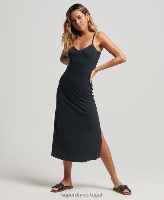vestido de jersey aberto nas costas mulheres preto roupas Superdry 2208H2358