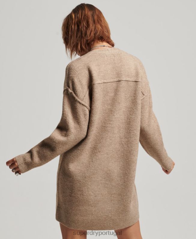 vestido de malha com decote v mulheres bege roupas Superdry 2208H2421