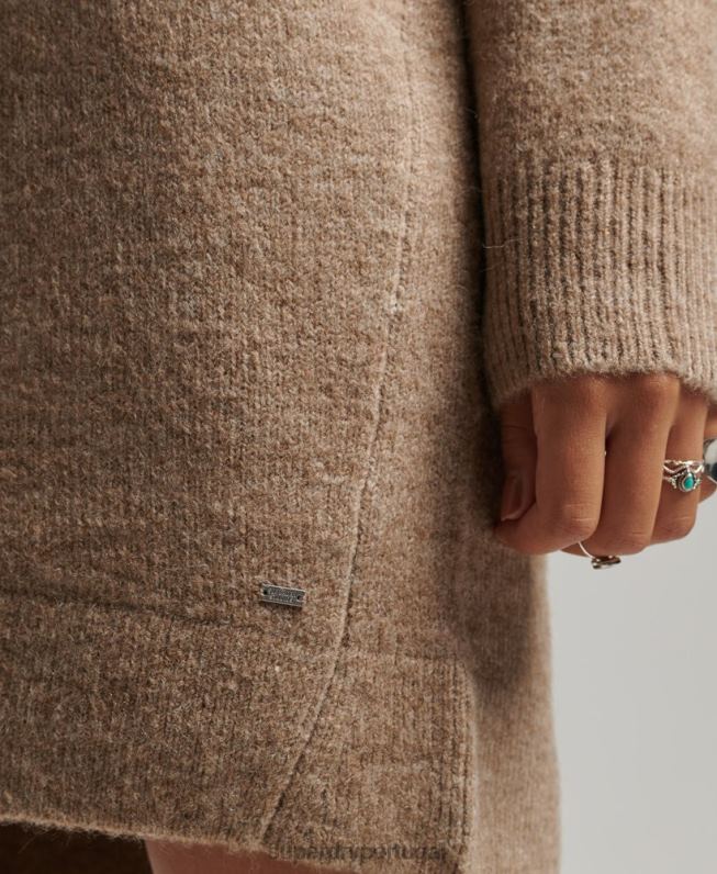 vestido de malha com decote v mulheres bege roupas Superdry 2208H2421