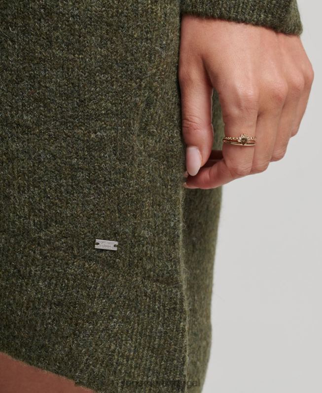 vestido de malha com decote v mulheres caqui roupas Superdry 2208H2443