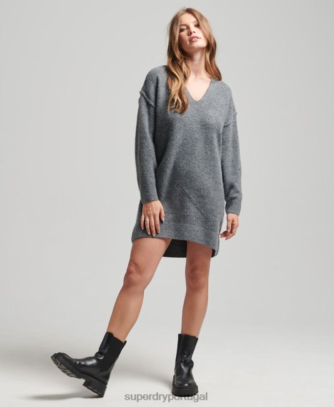 vestido de malha com decote v mulheres cinza escuro roupas Superdry 2208H2442