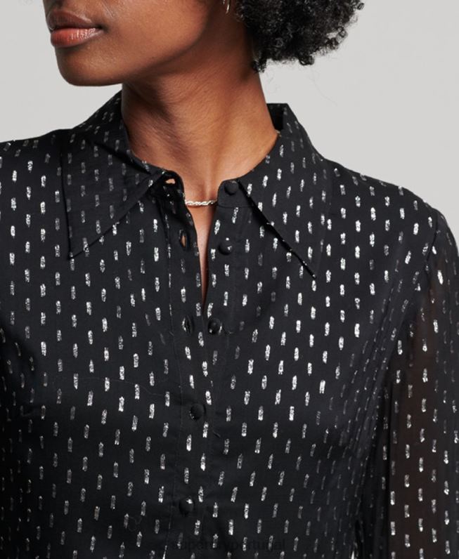 vestido de mini camisa impressa mulheres preto roupas Superdry 2208H2468