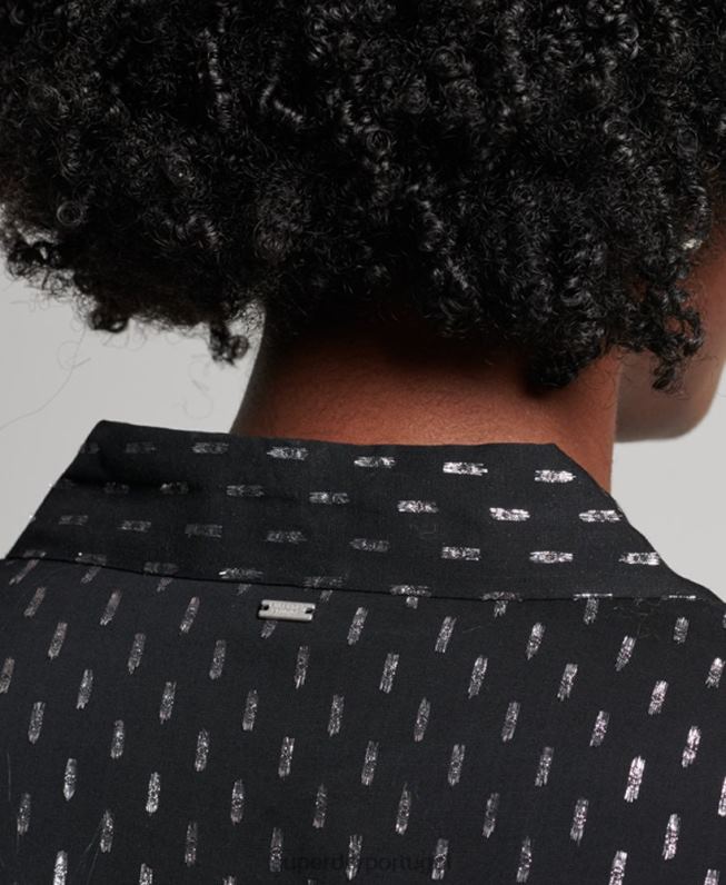 vestido de mini camisa impressa mulheres preto roupas Superdry 2208H2468