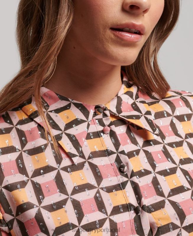 vestido de mini camisa impressa mulheres rosa roupas Superdry 2208H2469