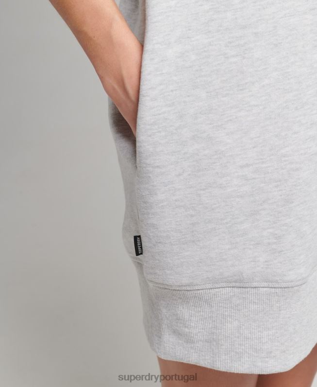 vestido de moletom com logo bordado de algodão orgânico mulheres cinza claro roupas Superdry 2208H2461