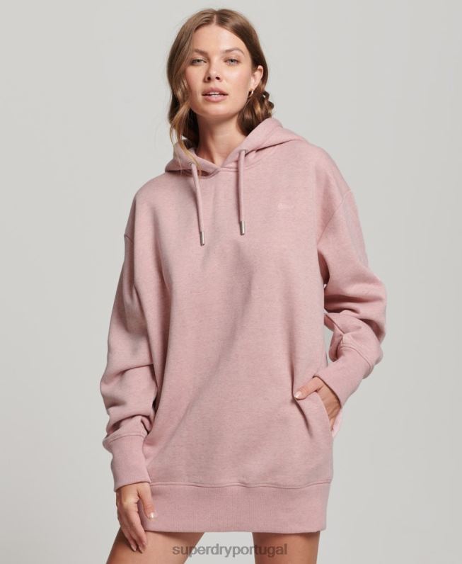 vestido de moletom com logo bordado de algodão orgânico mulheres rosa roupas Superdry 2208H2463