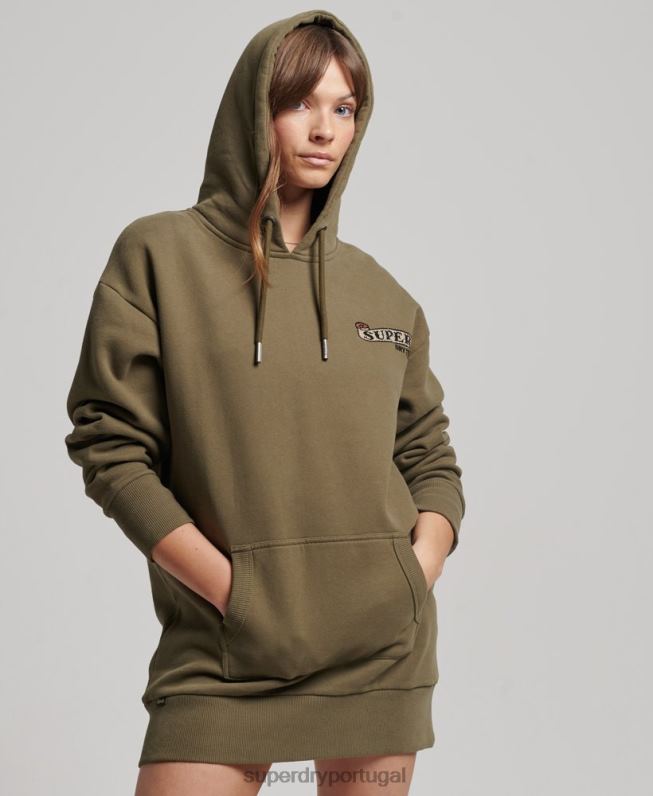 vestido de suor com capuz de tatuagem mulheres verde roupas Superdry 2208H2517