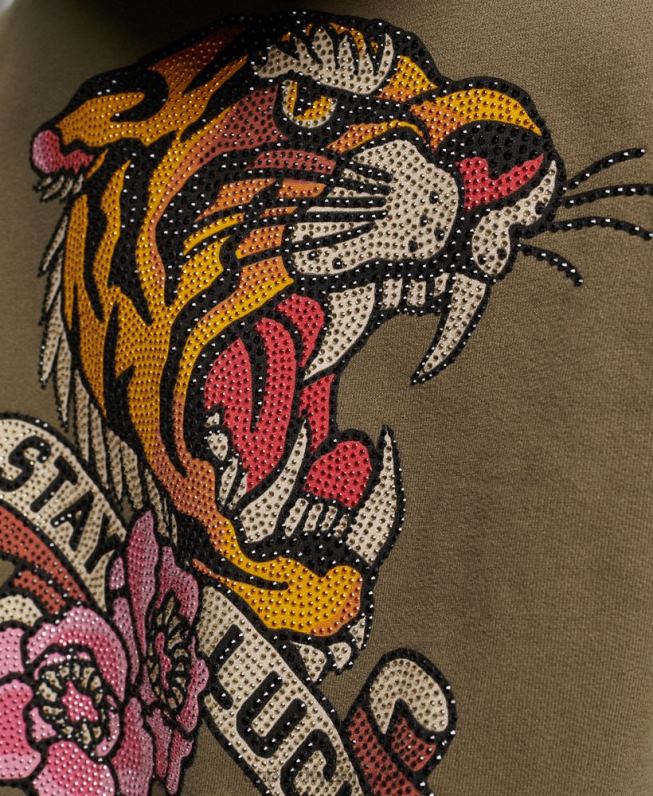 vestido de suor com capuz de tatuagem mulheres verde roupas Superdry 2208H2517