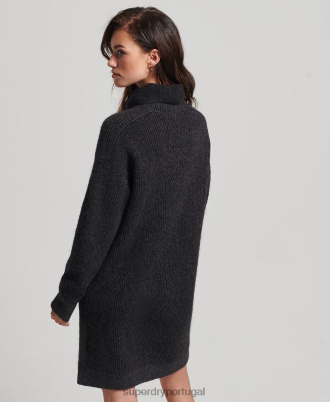vestido de tricô gola rolê mulheres cinza escuro roupas Superdry 2208H2451