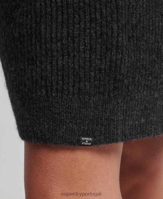 vestido de tricô gola rolê mulheres cinza escuro roupas Superdry 2208H2451