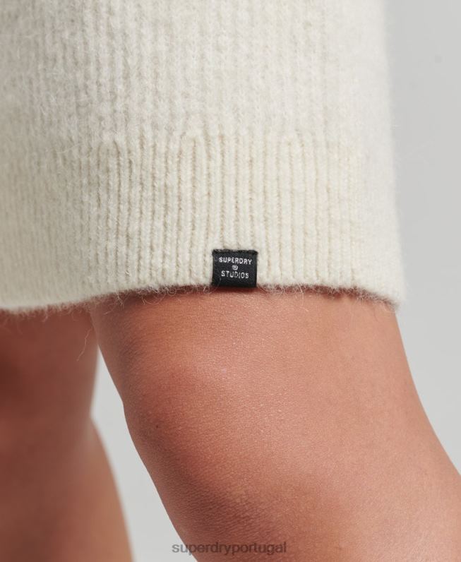 vestido de tricô gola rolê mulheres creme roupas Superdry 2208H2496