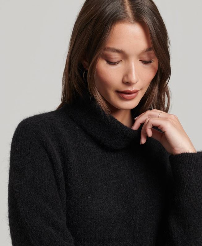 vestido de tricô gola rolê mulheres preto roupas Superdry 2208H2495