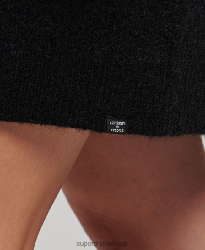 vestido de tricô gola rolê mulheres preto roupas Superdry 2208H2495