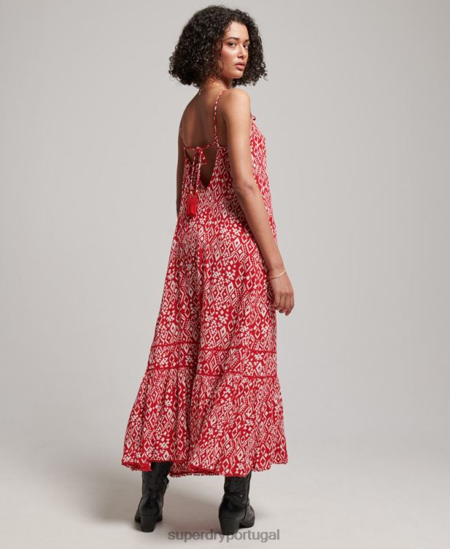 vestido longo cami mulheres vermelho roupas Superdry 2208H2376