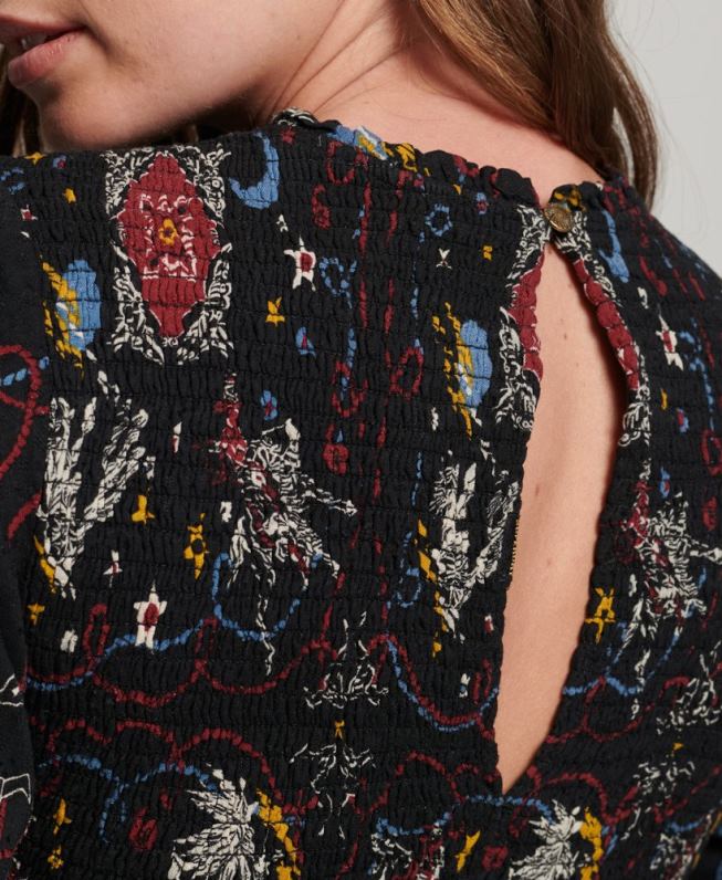 vestido longo smocked mulheres preto roupas Superdry 2208H6718