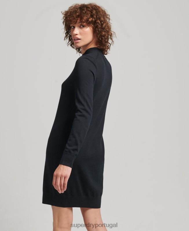 vestido malha merino mulheres preto roupas Superdry 2208H2508