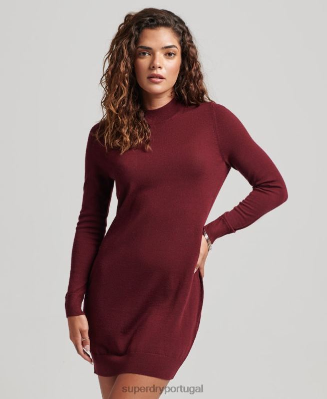 vestido malha merino mulheres vermelho roupas Superdry 2208H2483
