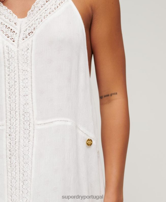 vestido maxi com acabamento em renda mulheres branco roupas Superdry 2208H2213