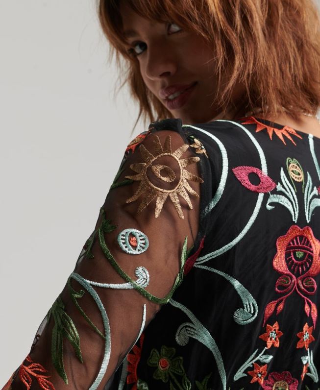 vestido maxi de malha de manga longa mulheres preto roupas Superdry 2208H2414