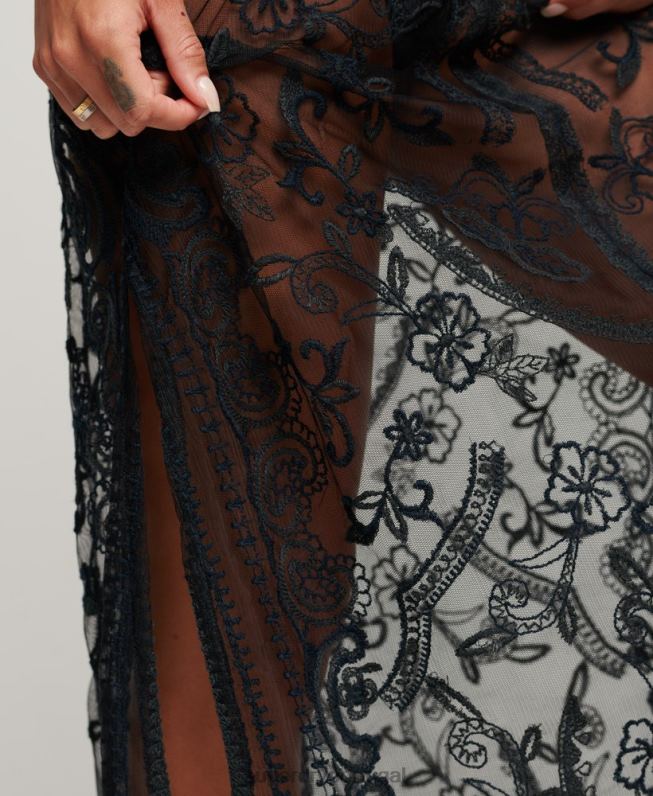 vestido maxi de renda de cobertura de praia mulheres preto roupas Superdry 2208H2272