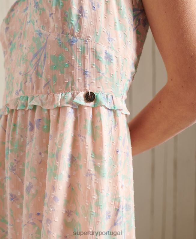 vestido maxi margaux mulheres rosa roupas Superdry 2208H2547