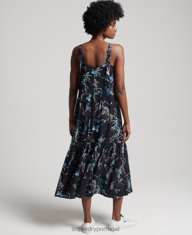 vestido maxi tecido studios mulheres marinha roupas Superdry 2208H2528