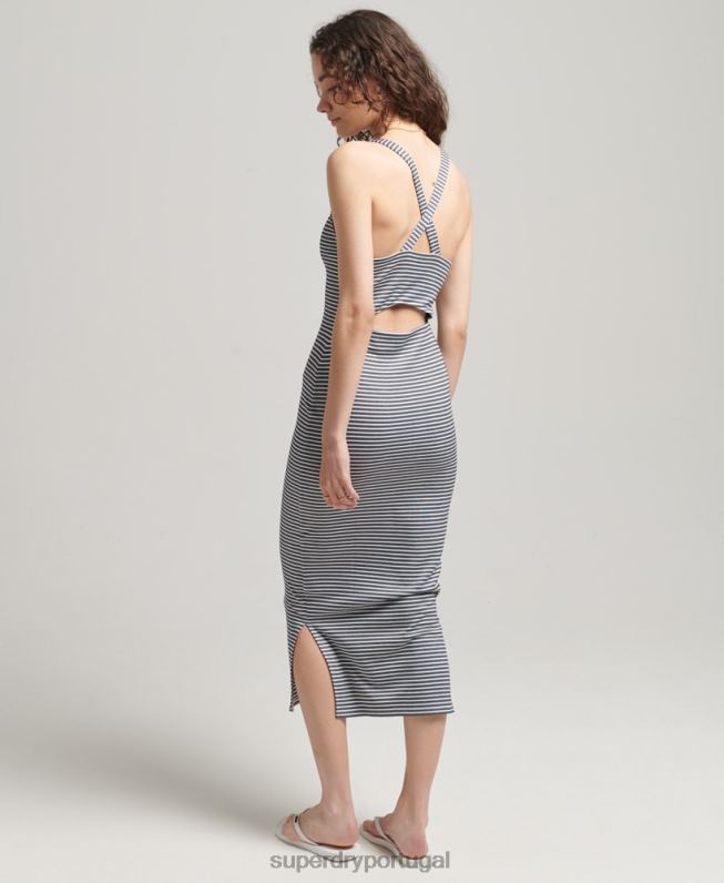 vestido midi alça nas costas mulheres marinha roupas Superdry 2208H2538