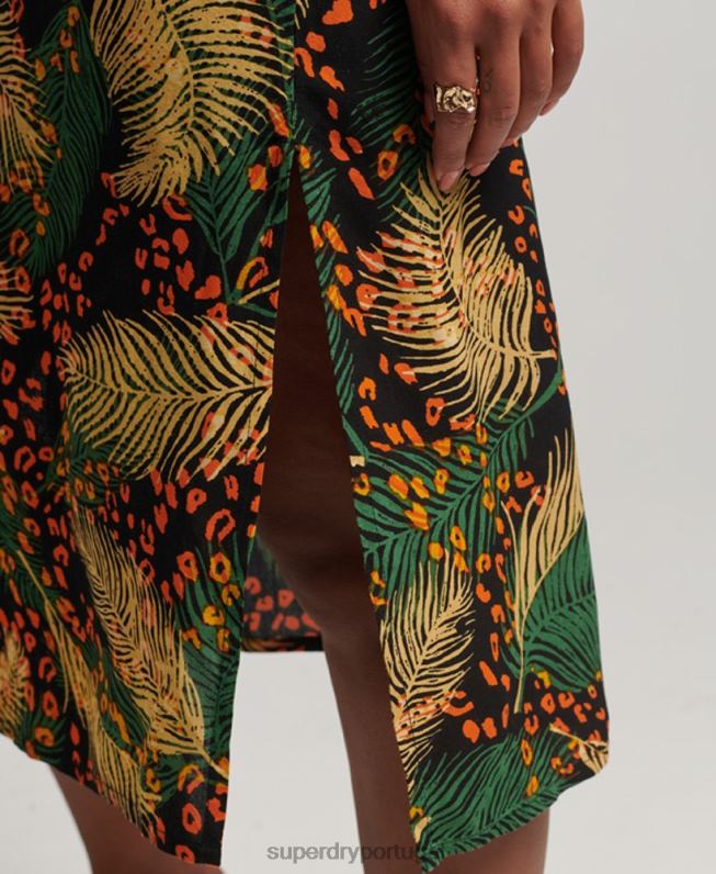 vestido midi cami botão estampado mulheres multi roupas Superdry 2208H2490