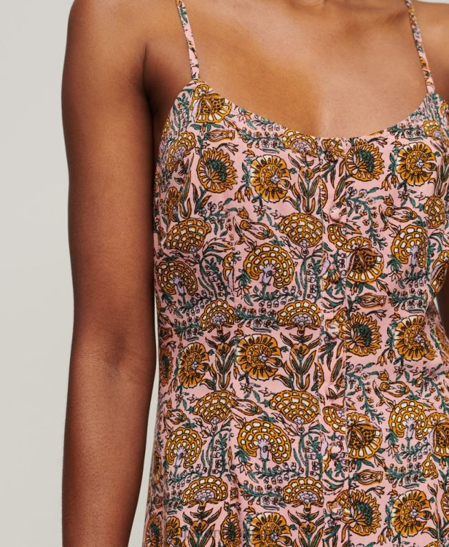 vestido midi cami botão estampado mulheres rosa roupas Superdry 2208H2009