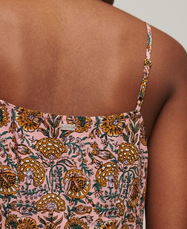 vestido midi cami botão estampado mulheres rosa roupas Superdry 2208H2009