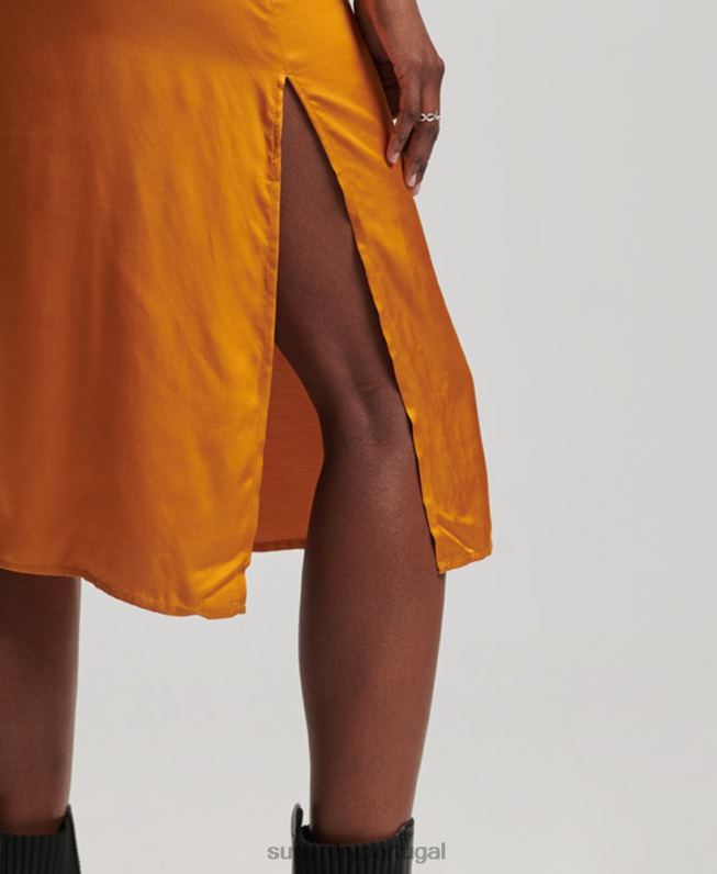 vestido midi cami de cetim mulheres laranja roupas Superdry 2208H2500