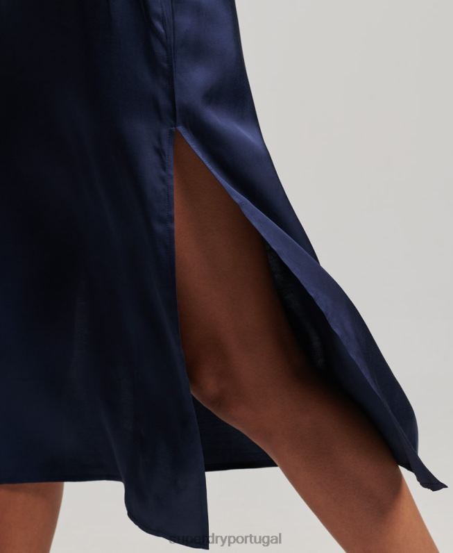 vestido midi cami de cetim mulheres marinha roupas Superdry 2208H2402