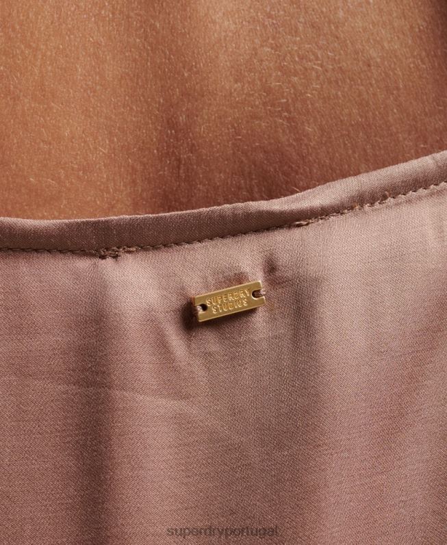 vestido midi cami de cetim mulheres marrom roupas Superdry 2208H2377